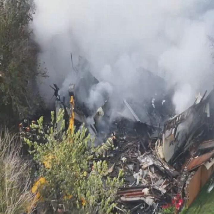 Carrollton house fire - aerial view
